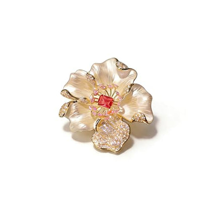 Luxury Camellia Flower Brooch, Sparkling Crystal & Rhinestone Pin with Teardrop Pendant for Women, Elegant Statement Jewelry for Wedding, Party, or Daily Wear - style: Victorian