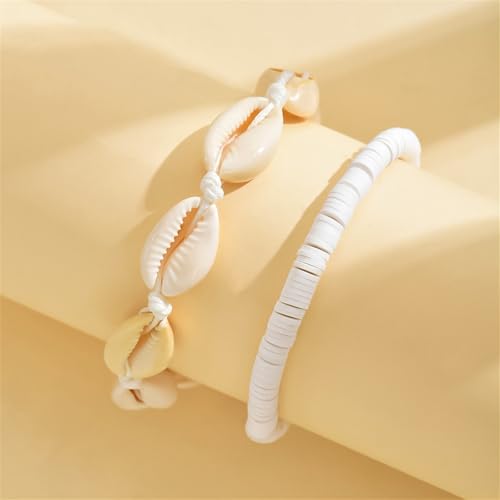 Shell Ankle Bracelet Set for Women,Boho Adjustable Beads Anklet Pack Natural White Shells Stack Stretch Seashell Pearl Starfish Bracelet Set Hawaiian Beach Vacation Foot Jewelry - style: F-Shell