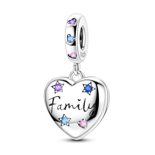 Hapour 925 Sterling Silver Charms for Bracelet Necklace Dangle Pendant Bead | Bear Charm, Elephant Zebra Cat Dream catcher Family Birthday European Jewelry Charm, For Women Mom - color: Family Heart
