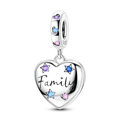 Hapour 925 Sterling Silver Charms for Bracelet Necklace Dangle Pendant Bead | Bear Charm, Elephant Zebra Cat Dream catcher Family Birthday European Jewelry Charm, For Women Mom - color: Family Heart