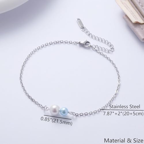 Ralukiia Something Blue Anklet for Bride, Walk Down the Aisle Anklet, Wedding Day Foot Jewelry, Something Blue Wedding Gifts for Bride, Bridal Ankle Bracelet, Bridal Shower Gift - color: 2 Pearls