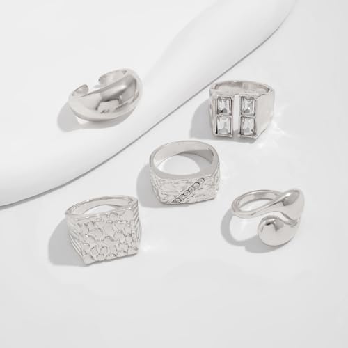 Chunky Rings for Women Gold Stackable Knuckle Ring Set Adjustable Statement Ring Set Vintage Dainty Open Midi Rings Jewelry Pack for Women Silver4