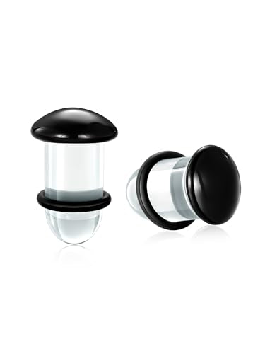 Aumeo One Pair Glass Gauges for Ears Single Flare Glass Plugs for Women and Men - color: Black, size: 8mm