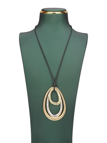 GelConnie Leather Necklace for Women Round Wooden Pendant Long Leather Choker Vintage Sweater Necklace Gold Chunky Boho Necklaces for Women - style: 3 Circles Silver Necklace