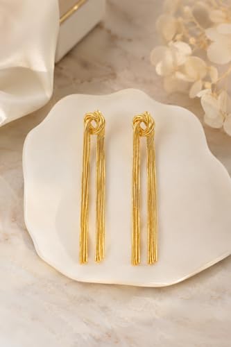 Gold Dangle Earrings for Women Trendy, 14K Gold Plated Long Chain Drop Earrings Hypoallergenic Statement Tassel Earrings Elegant Wedding Prom Fashion Jewelry for Women - color: Gold