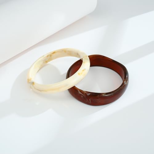 Chunky Acrylic Bangles Bracelets For Women Geometric Acrylic Resin Acetate Mottled Wide Bangle Bracelet Statement Colorful Bangles for Party - color: 2PCS Acrylic Resin Bracelet