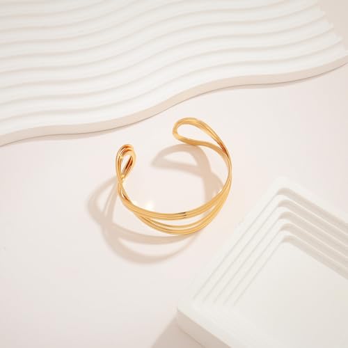 Gold Cuff Bracelet for Women Chunky Multi-layer Cross Wire Open Bracelet Hollow Wide Cuff Bracelets Adjustable Gold Open Cuff Bangle Bracelet - color: Dainty Multi-layer Wire Cuff Bracelet