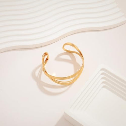 Gold Cuff Bracelet for Women Chunky Multi-layer Cross Wire Open Bracelet Hollow Wide Cuff Bracelets Adjustable Gold Open Cuff Bangle Bracelet - color: Dainty Multi-layer Wire Cuff Bracelet