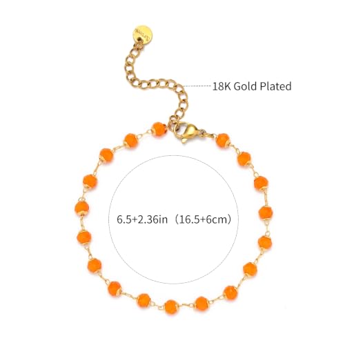 Dainty Gold Bracelets for Women, 18 Gold Plated Adjustable Evil Eye/Butterfly/Beaded/Pearl/Heart/Turquoise Handmade Bracelet for Women - style: Orange