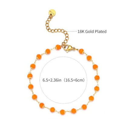 Dainty Gold Bracelets for Women, 18 Gold Plated Adjustable Evil Eye/Butterfly/Beaded/Pearl/Heart/Turquoise Handmade Bracelet for Women - style: Orange