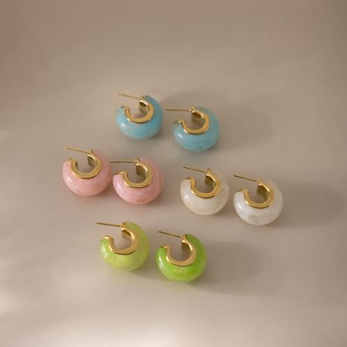 Chunky Hoop Earrings for Women, Lightweight Statement Daily Wear Gifts - color: Green C