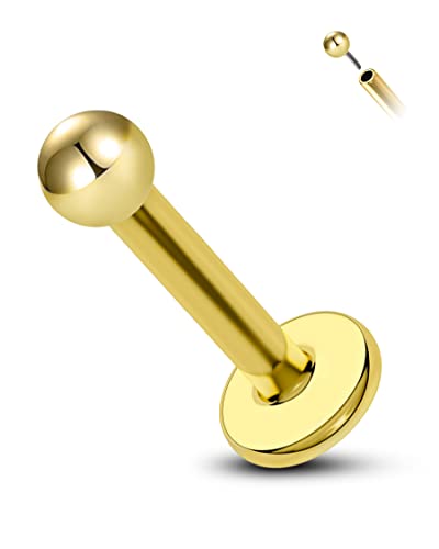 COCHARM 14K Solid Gold Helix Cartilage Tragus Earring Stud 16g Yellow Gold Threadless Tragus Cartilage Helix Conch Piercing Jewelry Flat Back Lip Labret Medusa Monroe Piercing Stud - color: 2.5mm Top, size: 8mm Length
