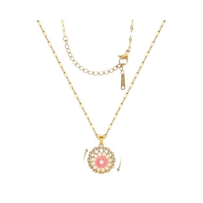Sunflower Fidget Necklace for Women Gold Moon Necklace Rotating Heart Necklaces Spinning Crystal Flower Anxiety Necklaces Crescent Moons Jewelry Accessories - color: Pink and White