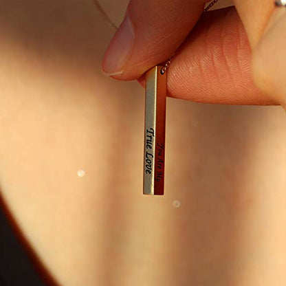 Personalized 3D Vertical Bar Necklace, Custom Necklace Engraved with Any Name Pendant Jewelry Mothers Day Gift - color: Single Bar-Hole Style