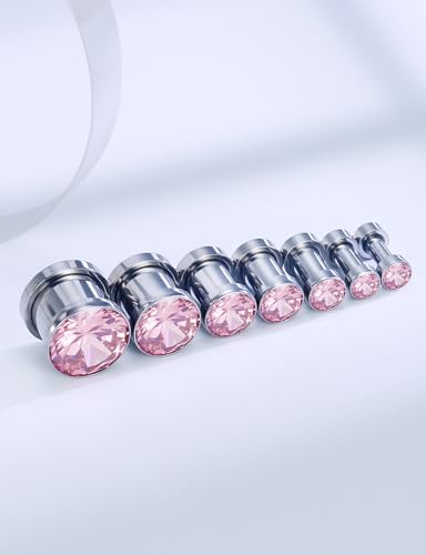 Astm F136 Titanium CZ Ear Gauges Screw Fit Flesh Tunnels Plugs Gauges Earring Expander Stretcher Ear Tunnels For Ears 10G 8G 6G 4G 2G 0G 00G Plug Earrings Body Piercing Jewelry For Women Men - color: 4G Gauges,Pink CZ
