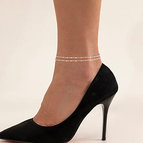 Freekiss Sparkle Glitter Waterproof Ankle Bracelets for Women Trendy | Dainty Layered Anklet for Women Adjustable Womens Anklet Set Stackable Beaded Cuban Link Anklets Beach Jewelry for Women - color: ANKLET-Single clasp beaded chain-SL
