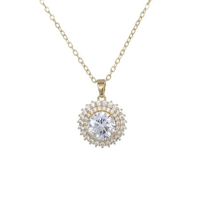 Necklaces for Women - Sparkling Flower Pendant Necklace, 18K Gold Plated Chain, Sunflower Clover Jewelry for Wedding Party, 16+2 Inch - color: Golden