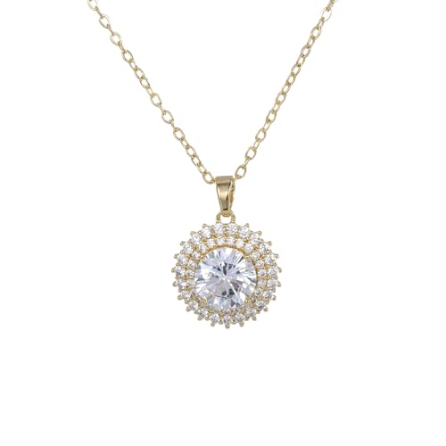 Necklaces for Women - Sparkling Flower Pendant Necklace, 18K Gold Plated Chain, Sunflower Clover Jewelry for Wedding Party, 16+2 Inch - color: Golden