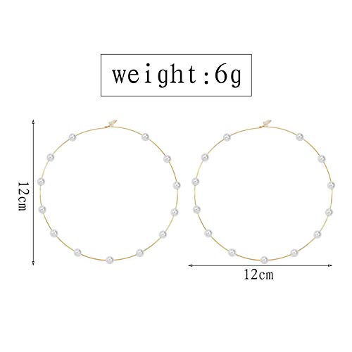 Jumbo Huge Hoops Large Pearls Thin Gold Silver Dangle Lightweight Fashion Chic Jewelry Gift for Women - size: 120mm gold