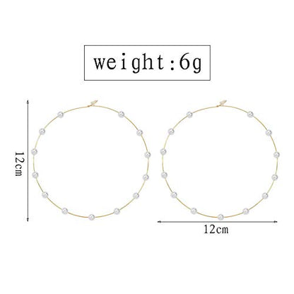 Jumbo Huge Hoops Large Pearls Thin Gold Silver Dangle Lightweight Fashion Chic Jewelry Gift for Women - size: free silver