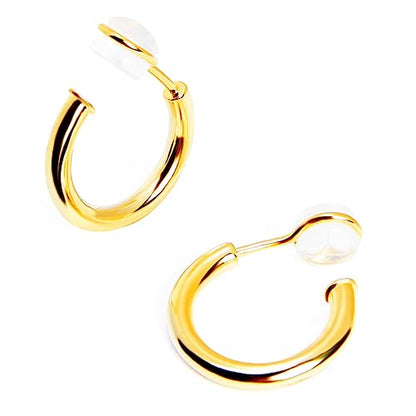 Clip on Earrings for Women, 14K Real Gold Plated Non Pierced Hoop, Clip on Hoops for Non Pierced Ears Gold and White Gold - color: 20mm Hoop Gold