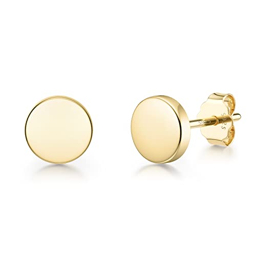 JIAYIQI Minimalist 925 Sterling Silver Stud Earrings Set, 14K Gold Plated Hypoallergenic Tiny Bar Dot Heart Star Studs for Women & Men - style: Gold-Dot-1 Pair