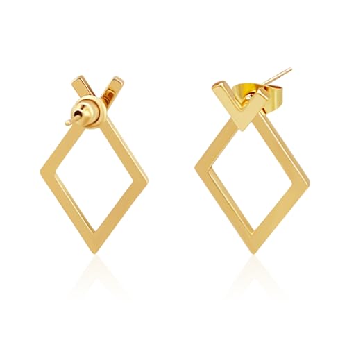 V Shaped Earrings for Women Geometric Ear Jacket Earrings Front & Back Stud Earrings Simple Hypoallergenic 18K Gold Plated Jewelry Gift for Women
