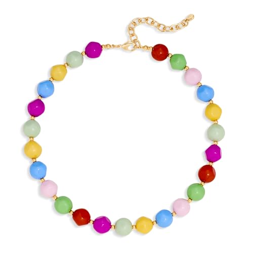 HESSAWEEL Colorful Chunky Beaded Necklace for Women Beach Jewelry | Summer Statement Choker, Adjustable Lobster Necklace, Handmade Boho Acrylic Jewelry - color: Mixed