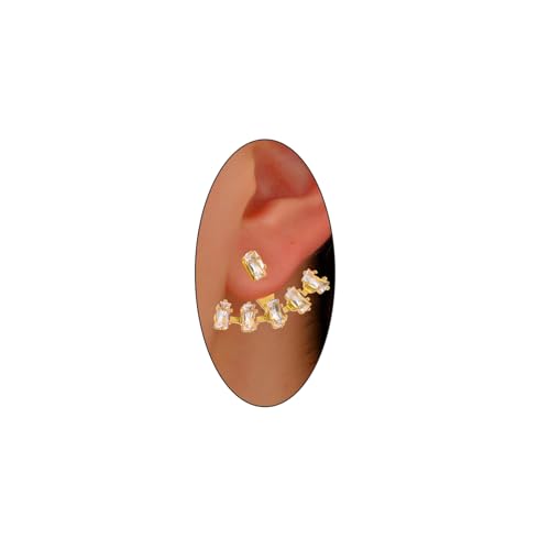 Rhinestone Star Jacket Statement Earrings for Women,14K Gold Cubic Zirconia Climber Stud Jewelry Party Prom Fashion Cartilage Earring Gifts - style: C