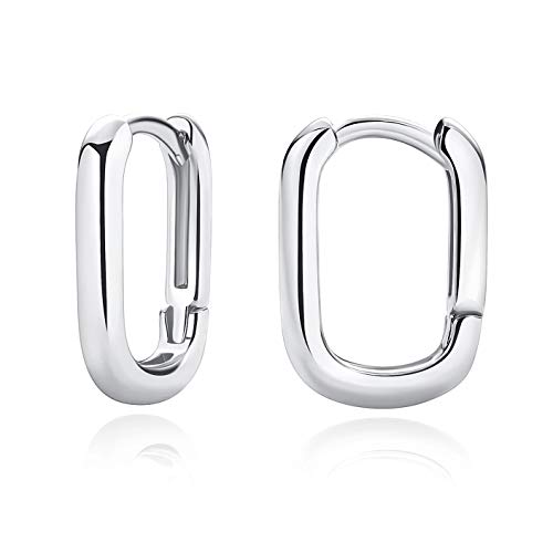 Me&Hz Gold Huggie Earrings Small Huggie Hoop Earrings for Women 14K Gold Plated Hypoallergenic Cubic Zirconia Huggies Mini Silver Hoop Earring for Women - color: Square, Silver