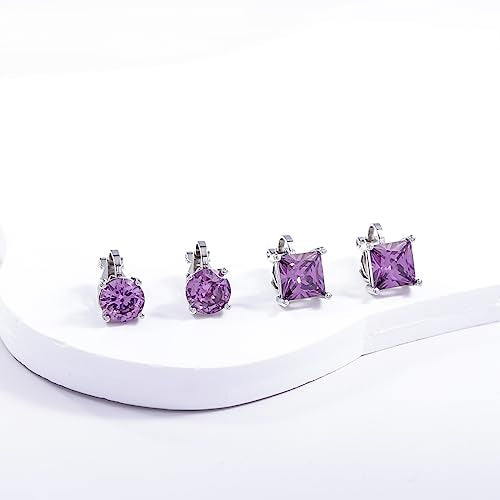 YOQUCOL 2 Pairs 8MM Cubic Zirconia Crystal Clip On Stud Earrings Non Pierced Stud Earrings For Women - color: Purple