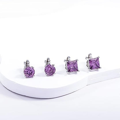 YOQUCOL 2 Pairs 8MM Cubic Zirconia Crystal Clip On Stud Earrings Non Pierced Stud Earrings For Women - color: Purple