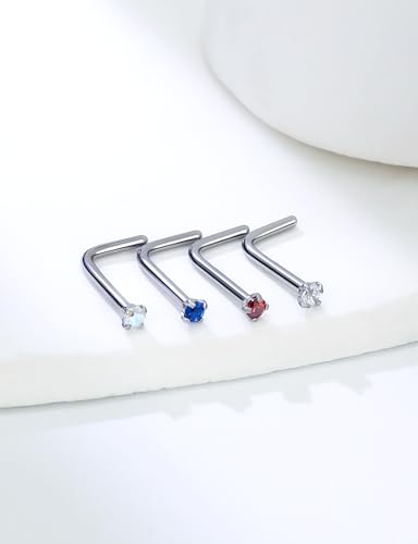 18G 20G 22G Round Cubic Zirconia Nose Rings Studs for Women Men 316L Stainless Surgical Steel Nose Ring Stud Piercing Jewelry Silver Clear CZ 1.5mm 2mm 3mm - style: 22G L Shaped Silver CZ 1.5mm