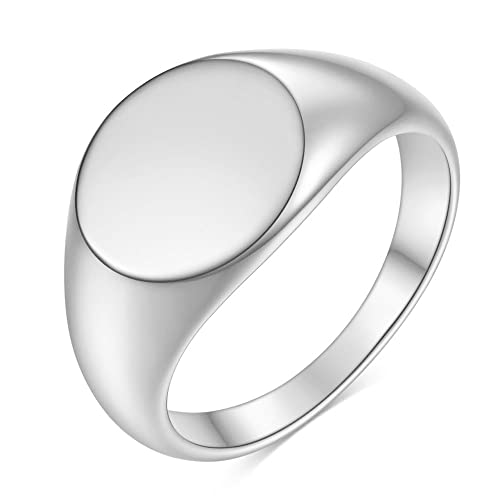 MYNENEY Stainless Steel Round Shape Classical Simple Plain Wedding Engagement Statement Pinky Band Signet Rings for Men Women Size 4-15 - color: Silver
