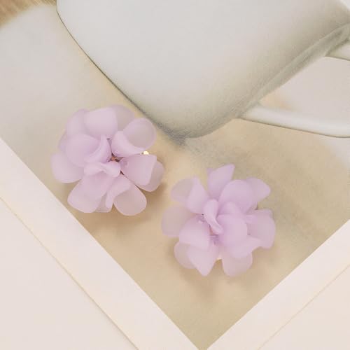 LAXPICOL Fashion Flower Clip On Earrings For Women Cute Lovely Acrylic Flower Earrings No piercing Earrings - color: purple