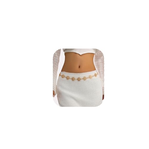 Metal Sunflower Waist Chain Belt Bikini Sun Waist Chains Jewelry Summer Beach Waist Belly Chain Adjustable Body Link Belt for Women - color: Gold