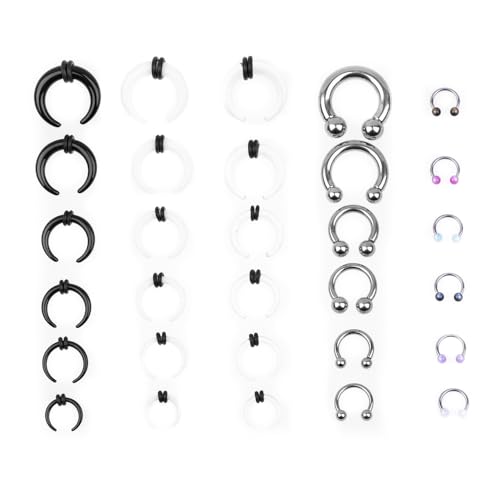 Ear Gauges Stretching Kit 14G-00G Acrylic Sprial Tapers Plugs Expander Sets Heart Tunnels Piering Jewelry Horeseshoes Taper For Ears - style: 30 PCS