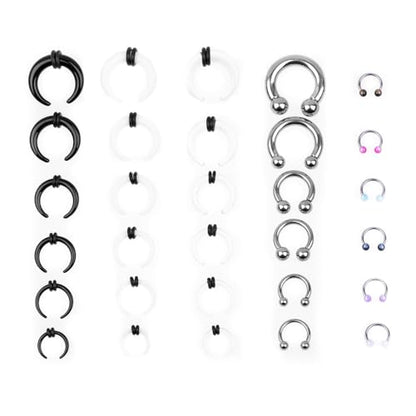 Ear Gauges Stretching Kit 14G-00G Acrylic Sprial Tapers Plugs Expander Sets Heart Tunnels Piering Jewelry Horeseshoes Taper For Ears - style: 30 PCS