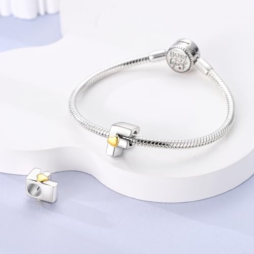 925 Sterling Silver Letter Charms A-Z for Bracelet Necklace Alphabet Bead | Heart letter A B C D G J charm initial gold Pendant beads Jewelry Gift for Women - color: Letter F