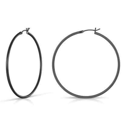 Gold Hoop Earrings for Women 14K Gold Plated | 925 Sterling Silver Post Hypoallergenic Hoop Earrings - color: Black, size: 60mm