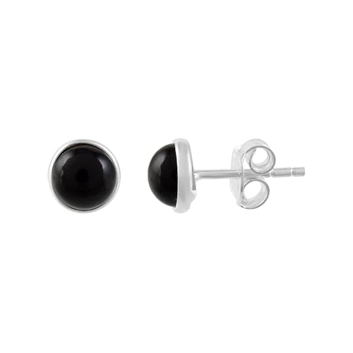 5 MM Natural Gemstone 925 Sterling Silver Hypoallergenic Studs Earrings Jewelry for Women Dainty Trendy Antiqued Silver Birthstone Earrings Jewelry Gifts for Women and Her - color: Black Onyx