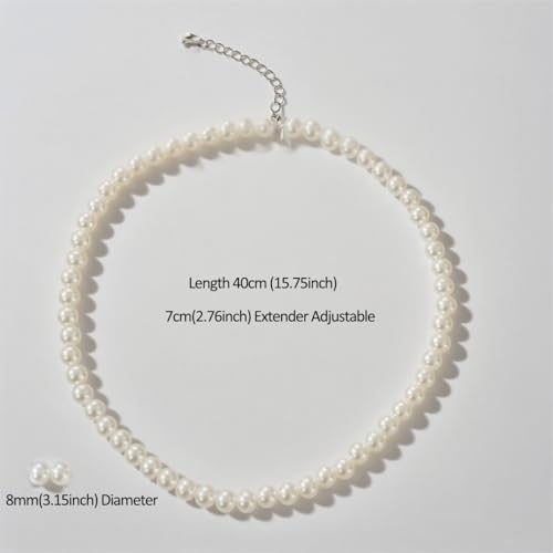 Pearl Necklace Dainty Round Choker Wedding Delicate Jewelry for Women Simple Bridesmaid Jewelry Gifts - style: 8mm(3.15in) Silver Pearl