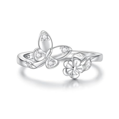 Sariel 925 Sterling Silver Toe Rings for Women Boho Adjustable Mid Finger Rings Summer Vacation Ocean Beach - color: Butterfly & flower