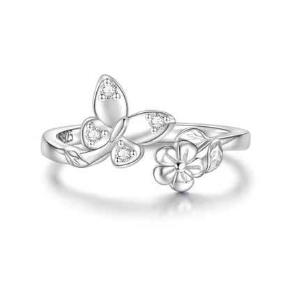 Sariel 925 Sterling Silver Toe Rings for Women Boho Adjustable Mid Finger Rings Summer Vacation Ocean Beach - color: Butterfly & flower