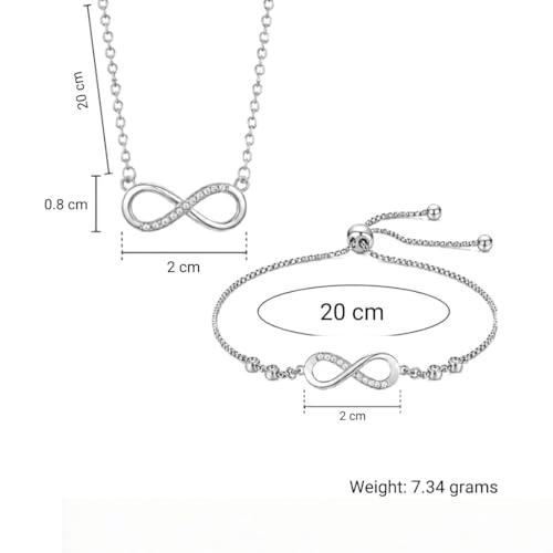 Nilu's Collection Silver Infinity Necklace & Adjustable Bracelet Set for Women
