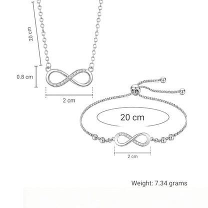 Nilu's Collection Silver Infinity Necklace & Adjustable Bracelet Set for Women