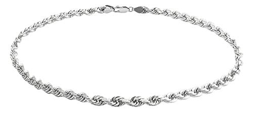 Savlano 925 Sterling Silver Solid Italian Figaro, Rope,Herringbone, Curb, Ball Bead, Snake, Mariner Chain Anklet for Women, Comes in 0.8mm - 5mm With Gift Box - style: Rope 2mm