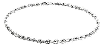 Savlano 925 Sterling Silver Solid Italian Figaro, Rope,Herringbone, Curb, Ball Bead, Snake, Mariner Chain Anklet for Women, Comes in 0.8mm - 5mm With Gift Box - style: Rope 2mm