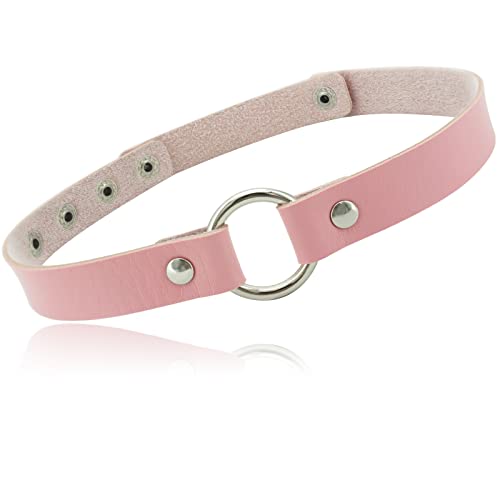 ETHOON Adjustable Leather Choker Collar Soft PU Circle Punk Choker Necklace for Women - color: Pink-XL