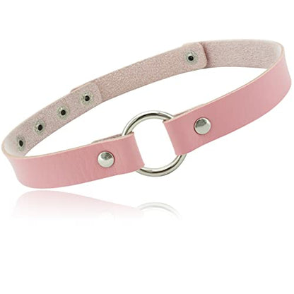 ETHOON Adjustable Leather Choker Collar Soft PU Circle Punk Choker Necklace for Women - color: Pink-XL